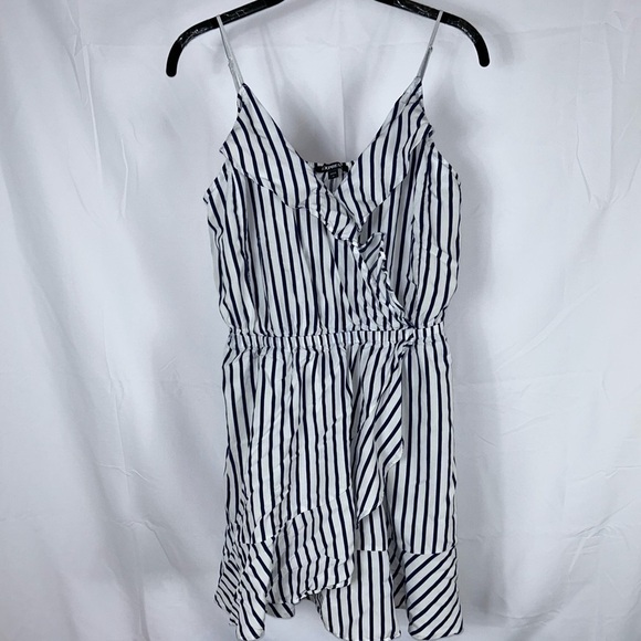 Express Dress Mini Stripe V-neck Wrap Dress Sleeveless Thin Straps Elastic Waist - Picture 1 of 12